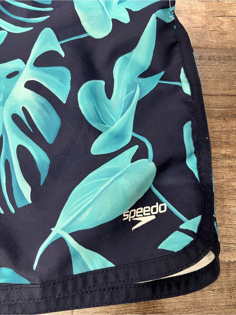 Speedo Tropical Leaf Swim Trunks Men’s Small Blue Board Shorts Beach